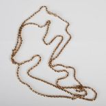 A long yellow metal necklace, stamped 9ct, approximately 156cm long, gross weight 42.7 grams.