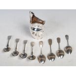 London silver cream jug, together with a set of eight Exeter silver fiddle pattern teaspoons
