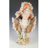 Royal Dux porcelain bust of a Belle Epoque lady, applied and impressed triangular mark number 295,
