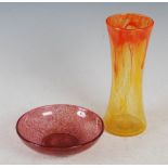 A Monart vase, shape WK, mottled orange and yellow,18.5cm high, together with a Monart bowl, shape