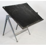 A 20th century architect's/ draughtsman's table, with black lacquered surface and grey enamelled