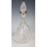 Birmingham silver mounted cut glass decanter and stopper.