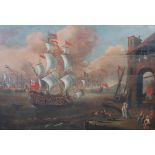 Late 18th / early 19th century British School A galleon making port oil on panel, unsigned 74cm x