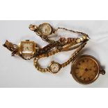 Three assorted vintage yellow metal cased ladies wristwatches by Accurist, Junghans and Elco,
