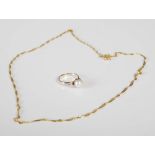 A 9ct gold and pearl ring together with a 9ct gold necklace, gross weight 2.8 grams, (2).