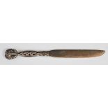 An early 20th century Danish Georg Jensen silver letter opener, stamped Georg Jensen, Copenhagen