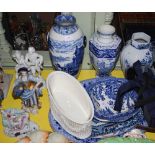 Group of blue and white porcelain, including 19th century transfer printed examples to include a