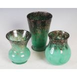 Three Monart vases, comprising; a shape DD vase 16cm high, a shape SA vase, 12.5cm high, and a