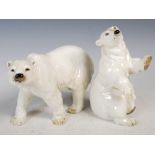 Two Hutschenreuther porcelain figures of polar bears.