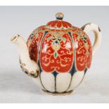 Japanese Satsuma pottery miniature teapot and cover, Meiji Period, melon-shaped decorated with