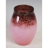 A Monart vase, shape MF, mottled purple and pink with gold coloured inclusions, 18cm high.