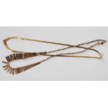 A 9ct gold three colour fringed necklace, together with anther 9ct gold necklace, gross weight 11.