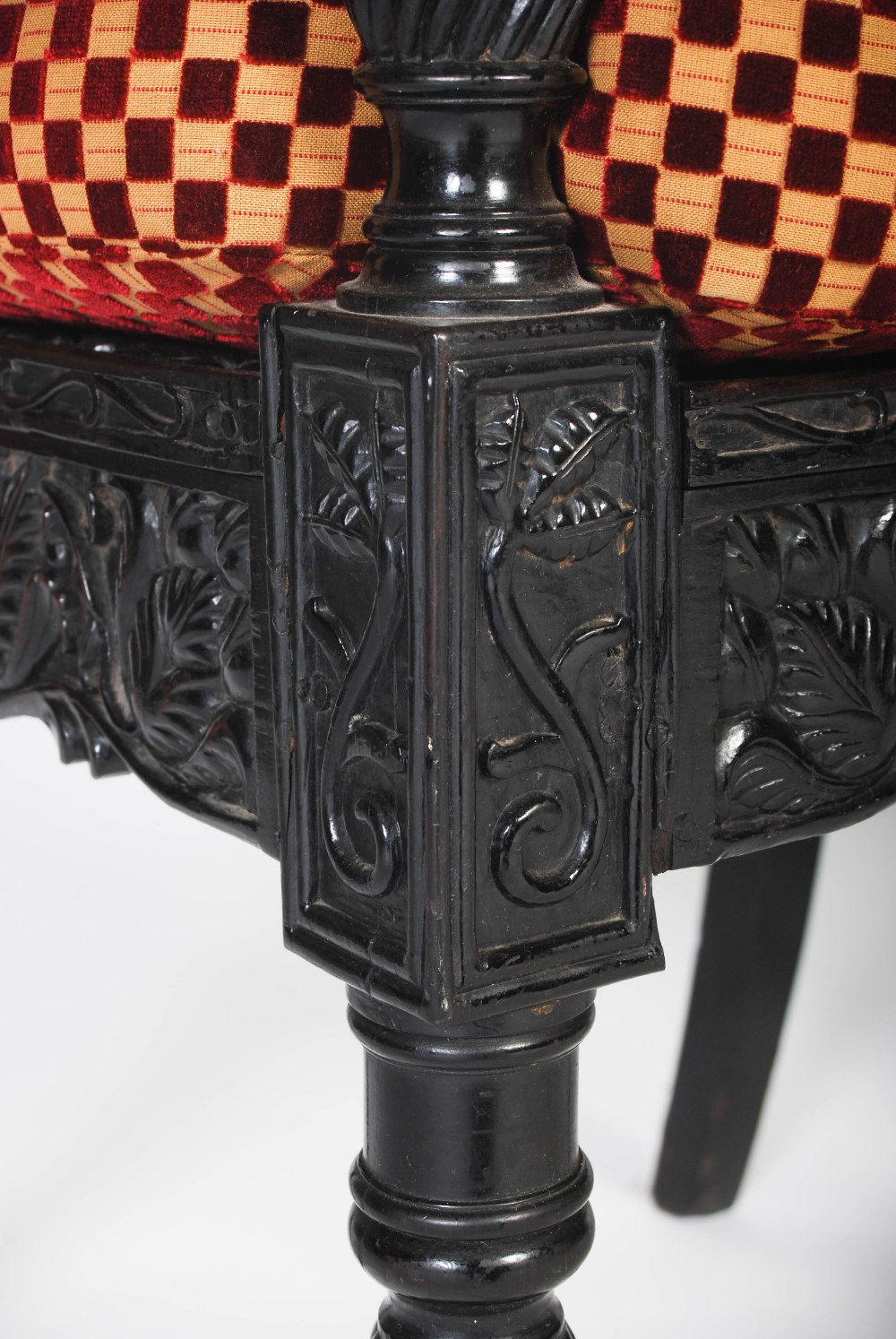 A pair of matched Anglo-Indian ebony armchairs, mid 19th century, possibly Ceylonese, the frames - Image 4 of 10