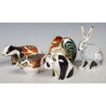 Collection of five Royal Crown Derby animal figures, to include baby panda, farmyard cockerel,