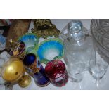 Group of assorted glass items, including a pair of 20th century Venetian style blue and green bonbon