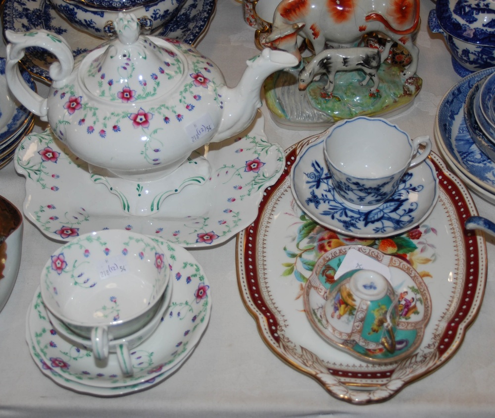 Selection of ceramics, to include a 19th century Staffordshire cow figure, a Meissen 'onion pattern'