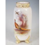A Royal Worcester vase, dated 1901, decorated by JAS. STINTON, hand painted a cock pheasant and