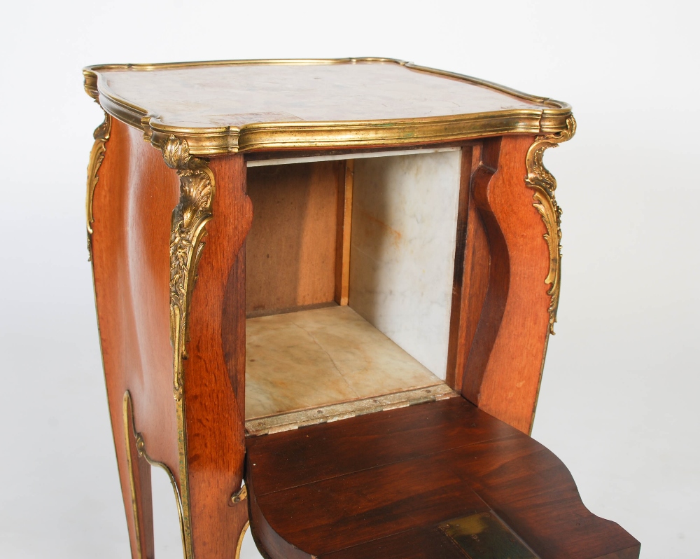 An early 20th century French oak and gilt bronze mounted marble topped bedside table in the manner - Image 6 of 8