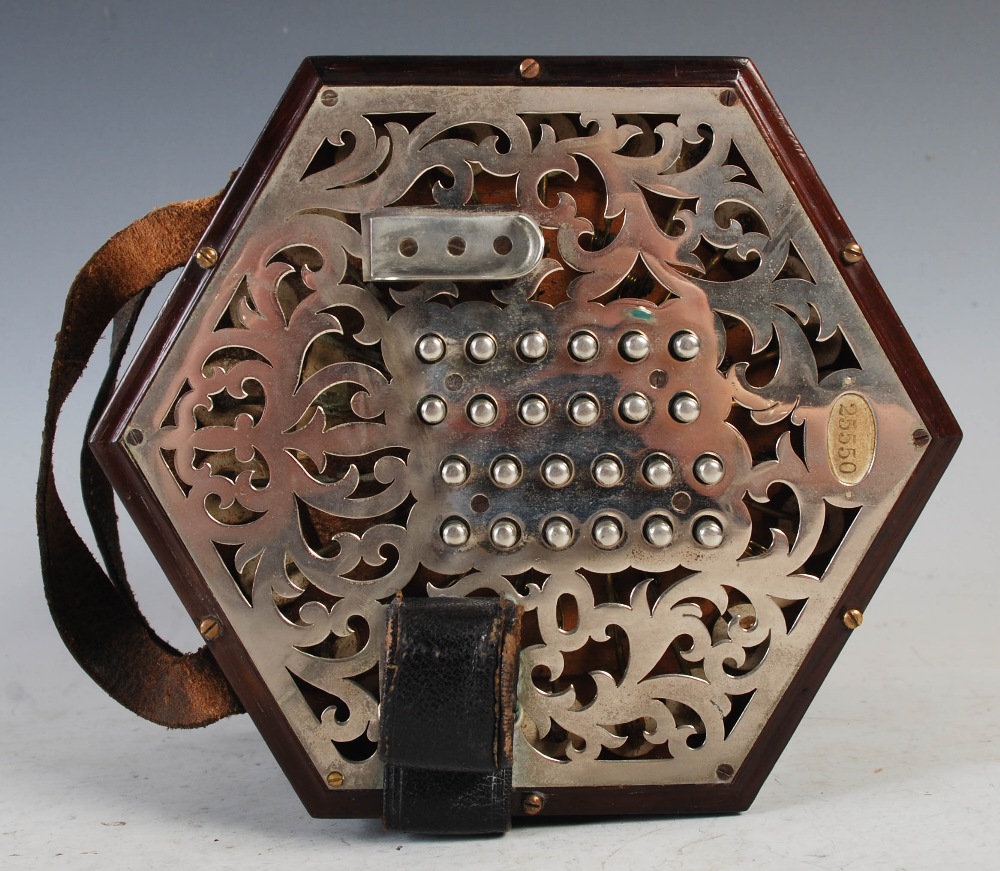 An early 20th century rosewood and nickel plated 48 key concertina, Charles Wheatstone & Co., - Image 4 of 10