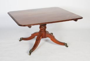 A 19th century mahogany tilt top breakfast table, the top of plain rectangular form on a turned