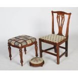 A 19th century oak dining chair, with pierced slat back and serpentine back rail, with needlework