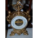 Early 20th century Continental table barometer, the case cast with C-scroll decoration and female