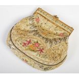 Gilt metal mounted ladies purse with embroidered and sequin detail.