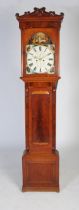 A 19th century Scottish mahogany longcase clock J. Copland, Girvan, the caddy top hood with carved