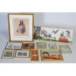 Group of assorted pictures and prints, including a 1960's diorama animal scene Heather v. Mayhew, an