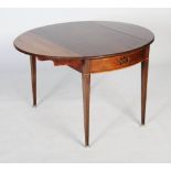 Early 20th century mahogany drop-leaf table, the oval top with satinwood stringing and two drop