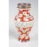 Miniature white metal mounted Fukagawa porcelain vase, late 19th/ early 20th century, decorated with