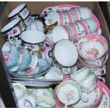 Box - mixed tea ware ceramics including several floral tea sets