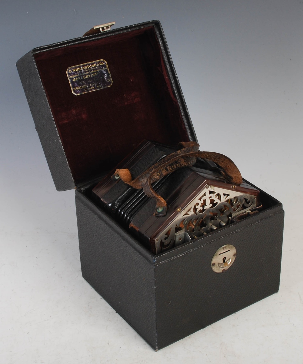 An early 20th century rosewood and nickel plated 48 key concertina, Charles Wheatstone & Co., - Image 8 of 10