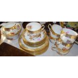 Early 20th century Hammersley & Co. gilt floral tea service, including six cups, saucers, side