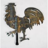 A 20th century gilt copper weathervane, cut and pierced in the form of a cockerel with square