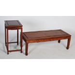 Chinese carved dark wood low coffee table, rectangular form with tapered scroll legs, together