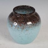 A Monart vase, shape A, mottled purple and blue with gold coloured inclusions, bearing remains of