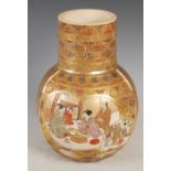 Japanese Satsuma pottery bottle vase, Meiji Period, decorated with shaped panels enclosing figures