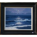 Puerto (Contemporary Continental School) Waves breaking by moonlight oil on canvas, signed lower