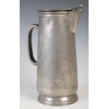 An early 20th century Chinese pewter jug, KUTHING PEWTER SWATOW, with hinged lid, the tapered