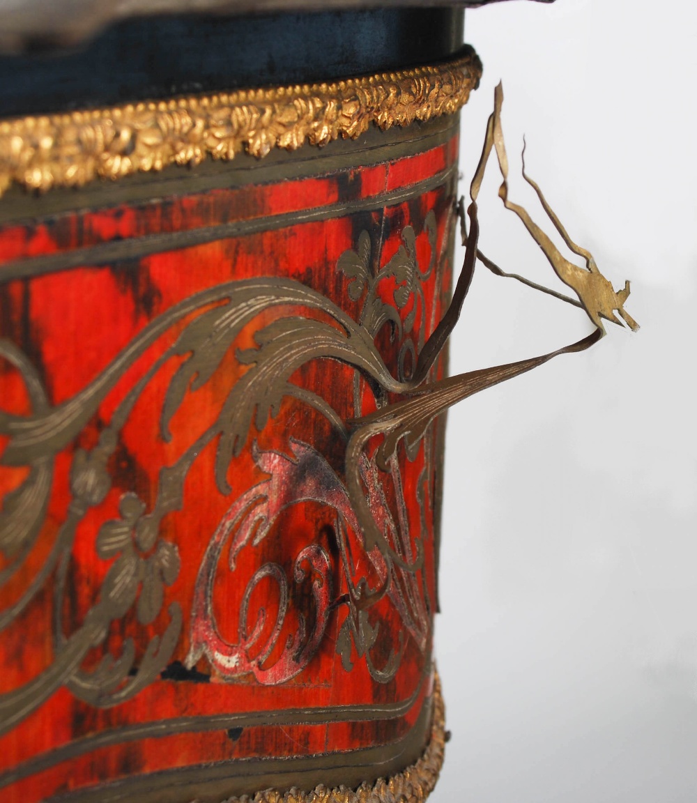 A 19th century ebonised and gilt metal mounted boulle centre table. The shaped oval top with gilt - Image 6 of 9