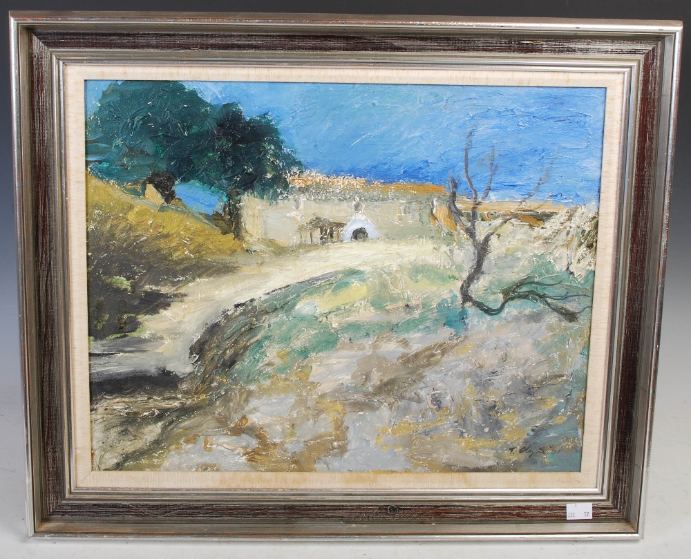 Thora Clyne (Scottish b. 1937) 'Spanish Farm' oil and impasto on canvas, signed and dated lower