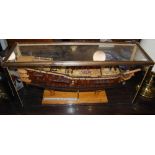 A late 20th century Scratch built model of a 19th century warship, together with a perspex case,
