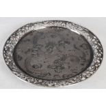A late 19th century Chinese silver salver, marked WH probably for Wang Hing, with incised decoration