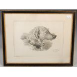 Two 18th / 19th century framed decorative pictures, including a pencil sketch of a greyhound's