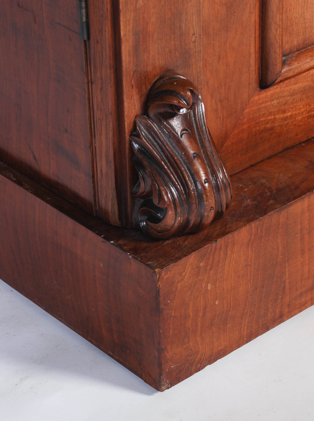 A late 19th century mahogany triple section wardrobe, with a rectangular cavetto pediment atop three - Image 3 of 6