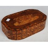 Late 19th century Continental olive wood and marquetry inlaid octagonal shaped box, decorated with