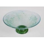 A small Monart bowl, shape MB, mottled green and blue with bubble inclusions, on applied foot,