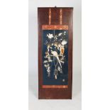 A Japanese darkwood and inlaid lacquer panel, late Meiji / Taisho period, the large wooden panel