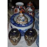 Group of 20th century Asian Imari vases, including a lidded example, together with a green glazed